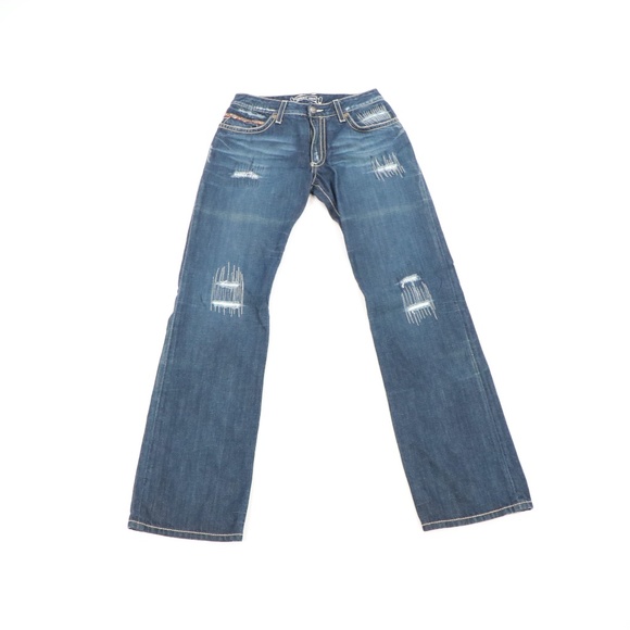 Robins Jeans Distressed Riveted Flared Jeans